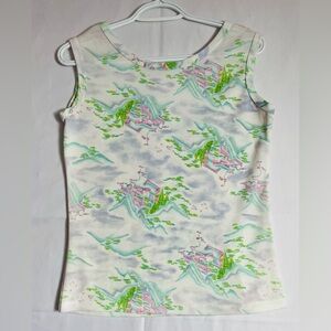 Unique Asian Landscape Print Sleeveless Tank Top Women's Size M